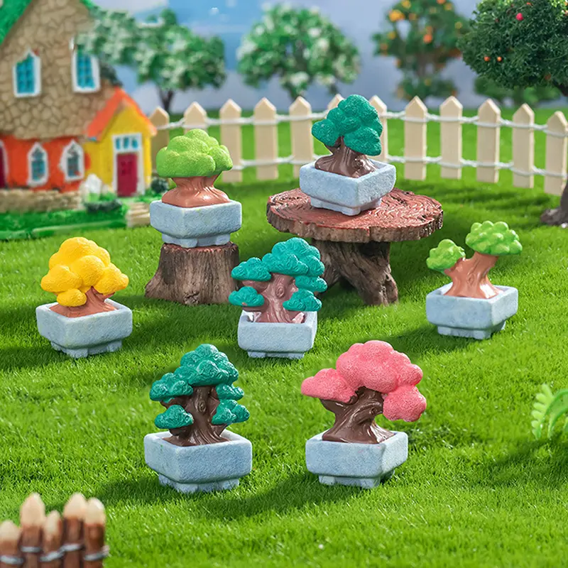 Figurines Miniatures Cute Small Tree Potted Micro Landscape Ornaments For Home Decorations Office Desk Accessories