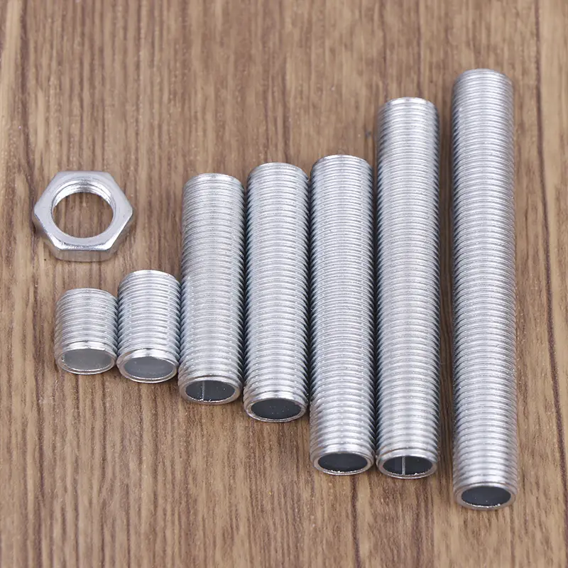 10Pcs M10 Lamp Tooth Tube Metal Hollow Threaded Tube Screw Nut Lamp Cap Galvanized Chandelier Connect Rod Fixed Base