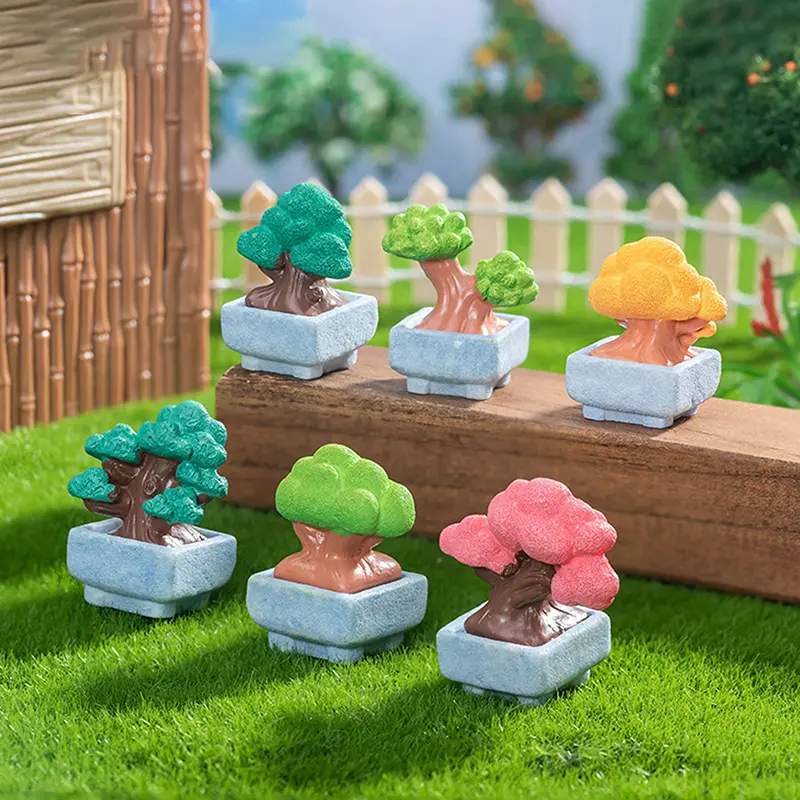 Figurines Miniatures Cute Small Tree Potted Micro Landscape Ornaments For Home Decorations Office Desk Accessories
