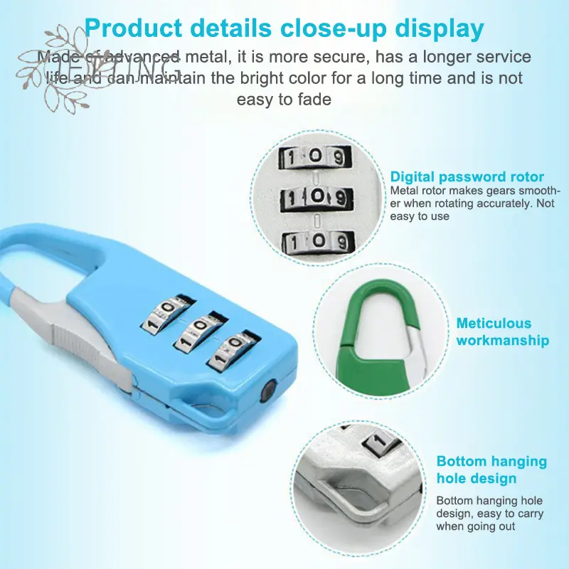 Bags Baggage Door Padlock 3 Dial Digit Combination Secret Safe Code Password Locks Bookbag Anti-theft Backpack Zipper Padlock
