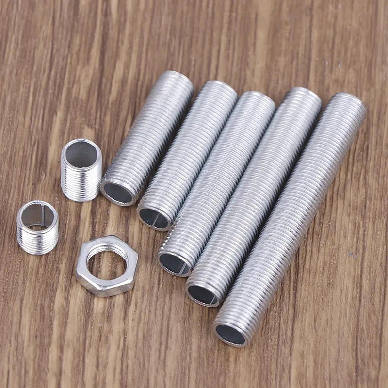 10Pcs M10 Lamp Tooth Tube Metal Hollow Threaded Tube Screw Nut Lamp Cap Galvanized Chandelier Connect Rod Fixed Base