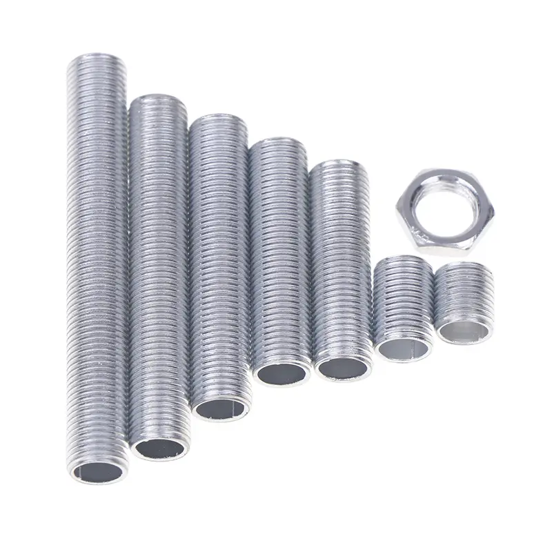 10Pcs M10 Lamp Tooth Tube Metal Hollow Threaded Tube Screw Nut Lamp Cap Galvanized Chandelier Connect Rod Fixed Base