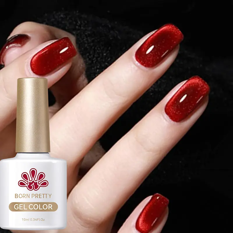 BORN PRETTY 10ml Dark Red Cat Magnetic Gel Nail Polish for Winter Nails DIY Jelly Glass Silver-Light Varnis Semi Permanent