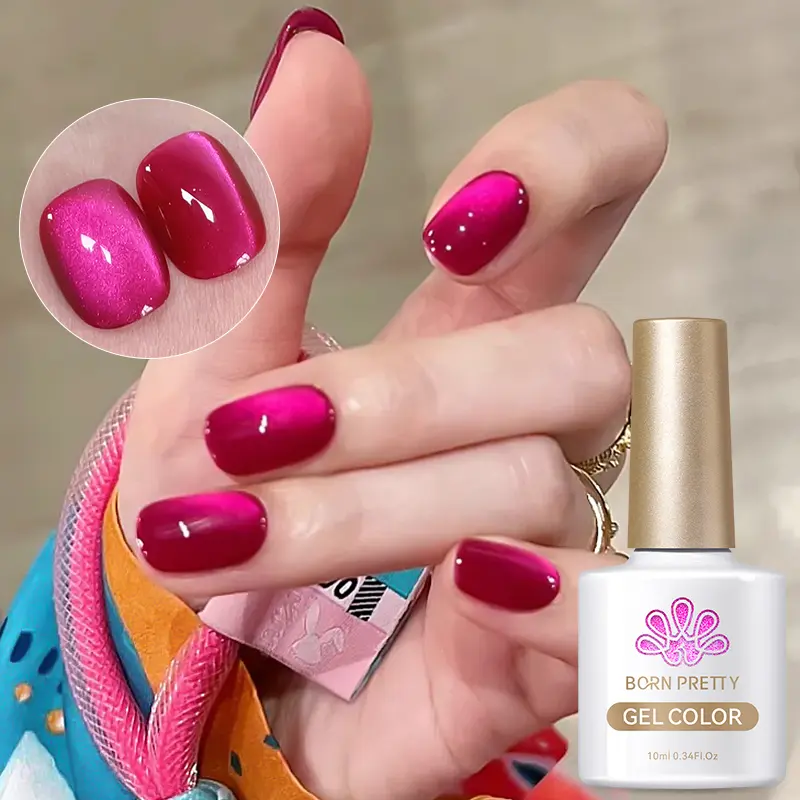 BORN PRETTY 10ml Dark Red Cat Magnetic Gel Nail Polish for Winter Nails DIY Jelly Glass Silver-Light Varnis Semi Permanent
