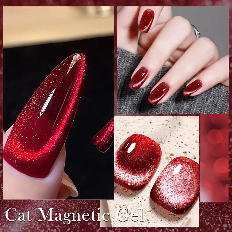 BORN PRETTY 10ml Dark Red Cat Magnetic Gel Nail Polish for Winter Nails DIY Jelly Glass Silver-Light Varnis Semi Permanent