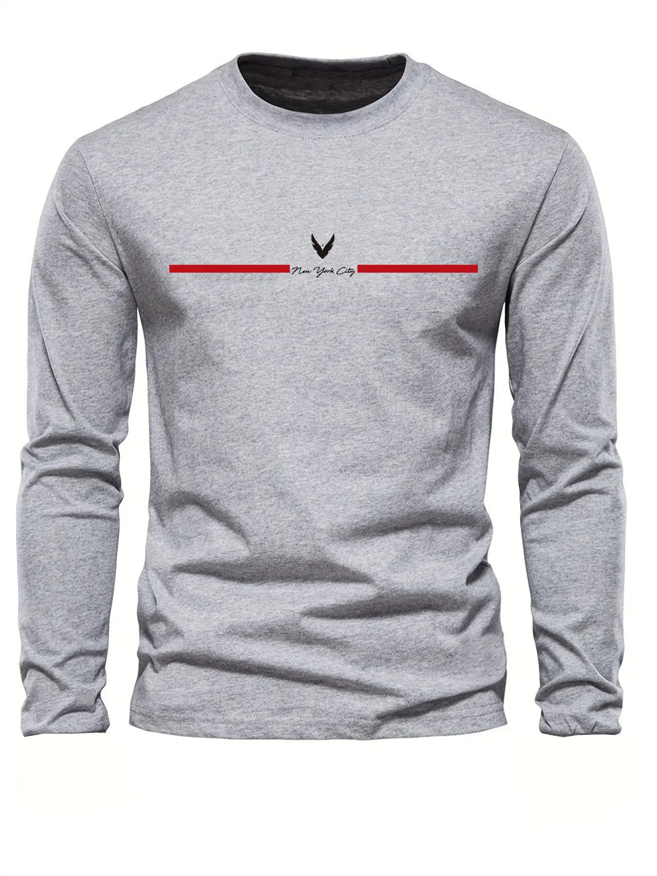 Men's 100% pure cotton loose fit comfortable sports and leisure New York City letter printed round neck long sleeved T-shirt top