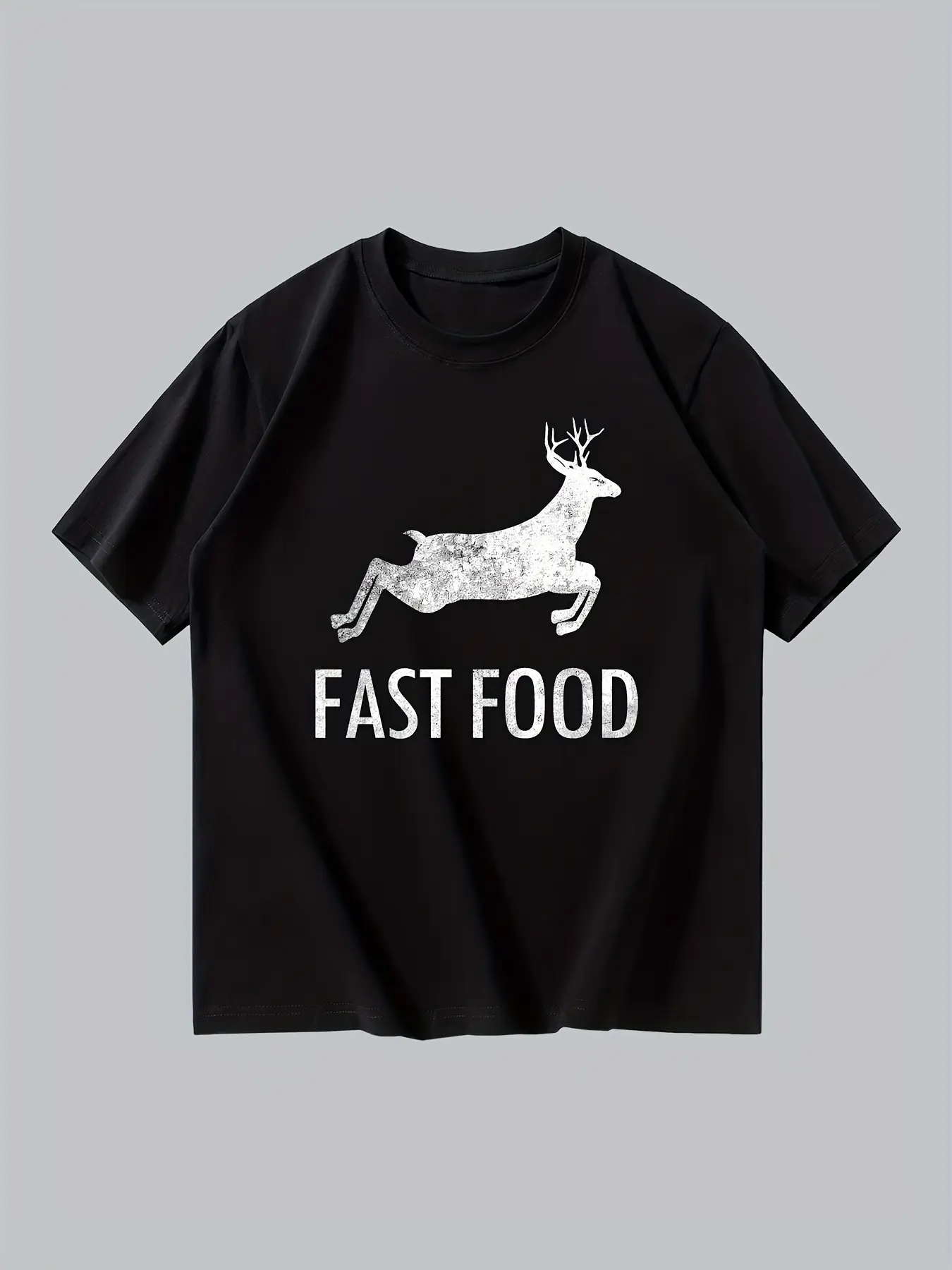 Men's Summer 100 Cotton Fashionable Casual Sports Loose Large Fun Deer Pattern Printed Round Neck Short Sleeve T-shirt Top