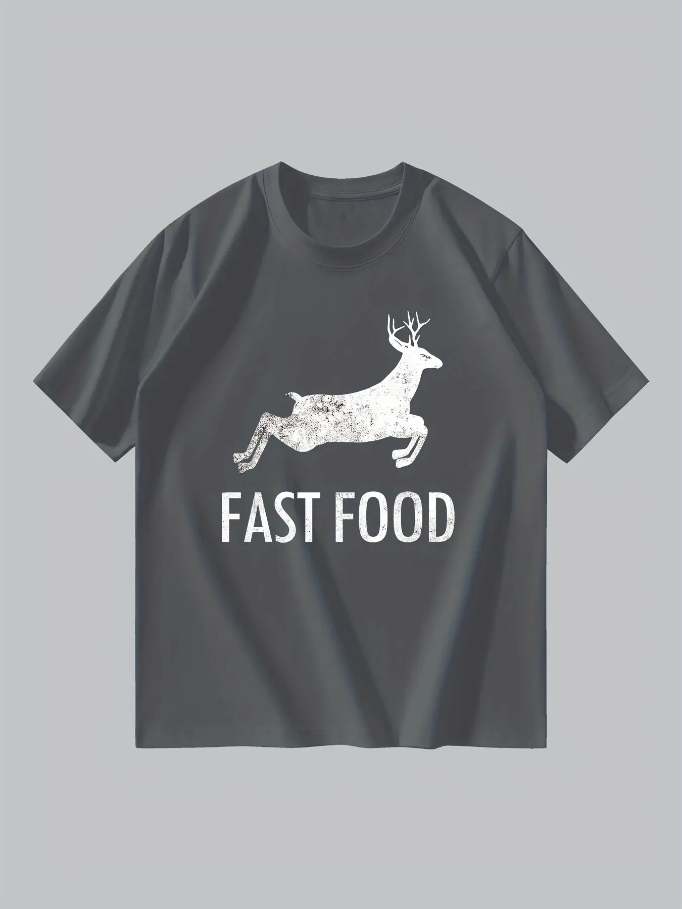 Men's Summer 100 Cotton Fashionable Casual Sports Loose Large Fun Deer Pattern Printed Round Neck Short Sleeve T-shirt Top