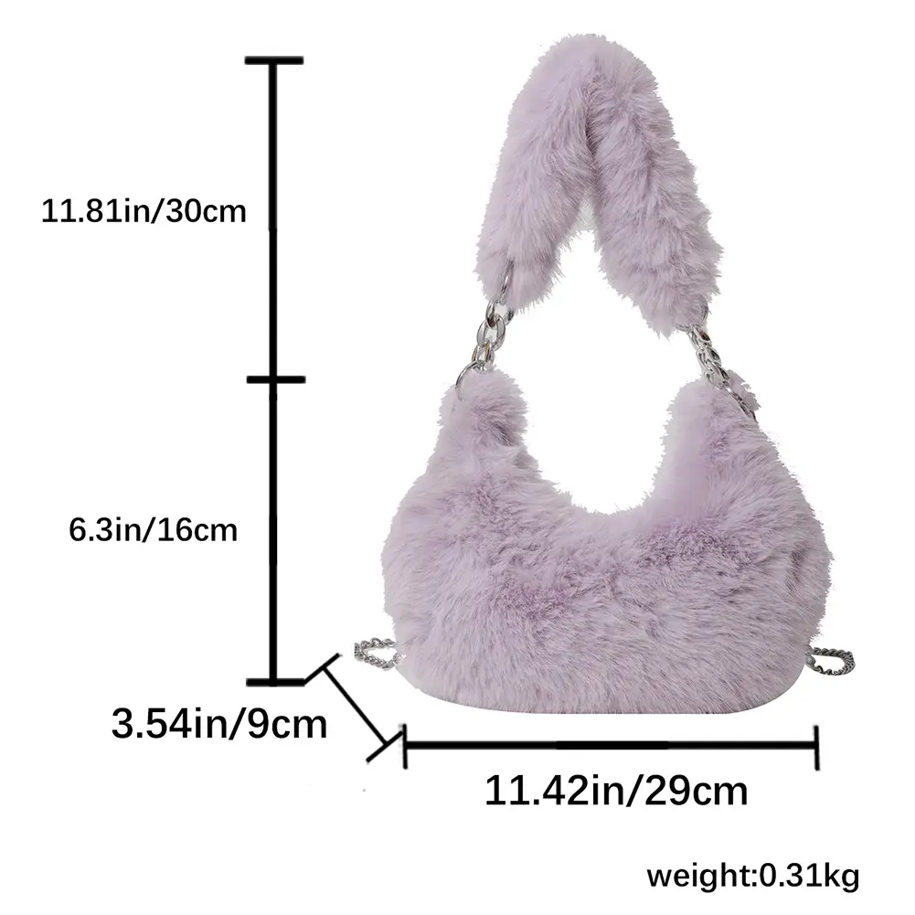 Fashion Soft Fluffy Tote Handbag Autumn&Winter Women's Faux Fur Chain Crossbody Bag Luxury Furry Underarm Bag Plush Shoulder Bag