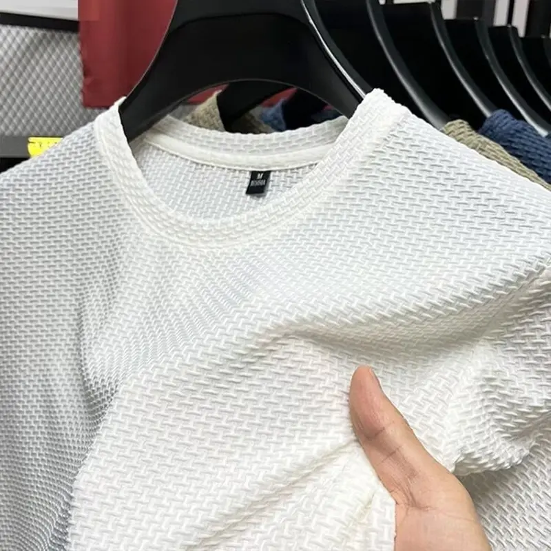 Ice silk quick drying men's T-shirt summer men's short sleeved mesh breathable sports half sleeved plus size running fitness clo