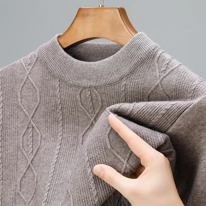 High quality luxury semi high neck jacquard sweater men's autumn and winter new trend fashionable warm thick knitted pullover