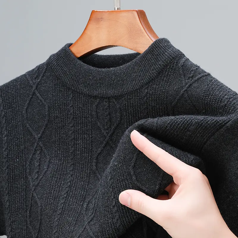 High quality luxury semi high neck jacquard sweater men's autumn and winter new trend fashionable warm thick knitted pullover