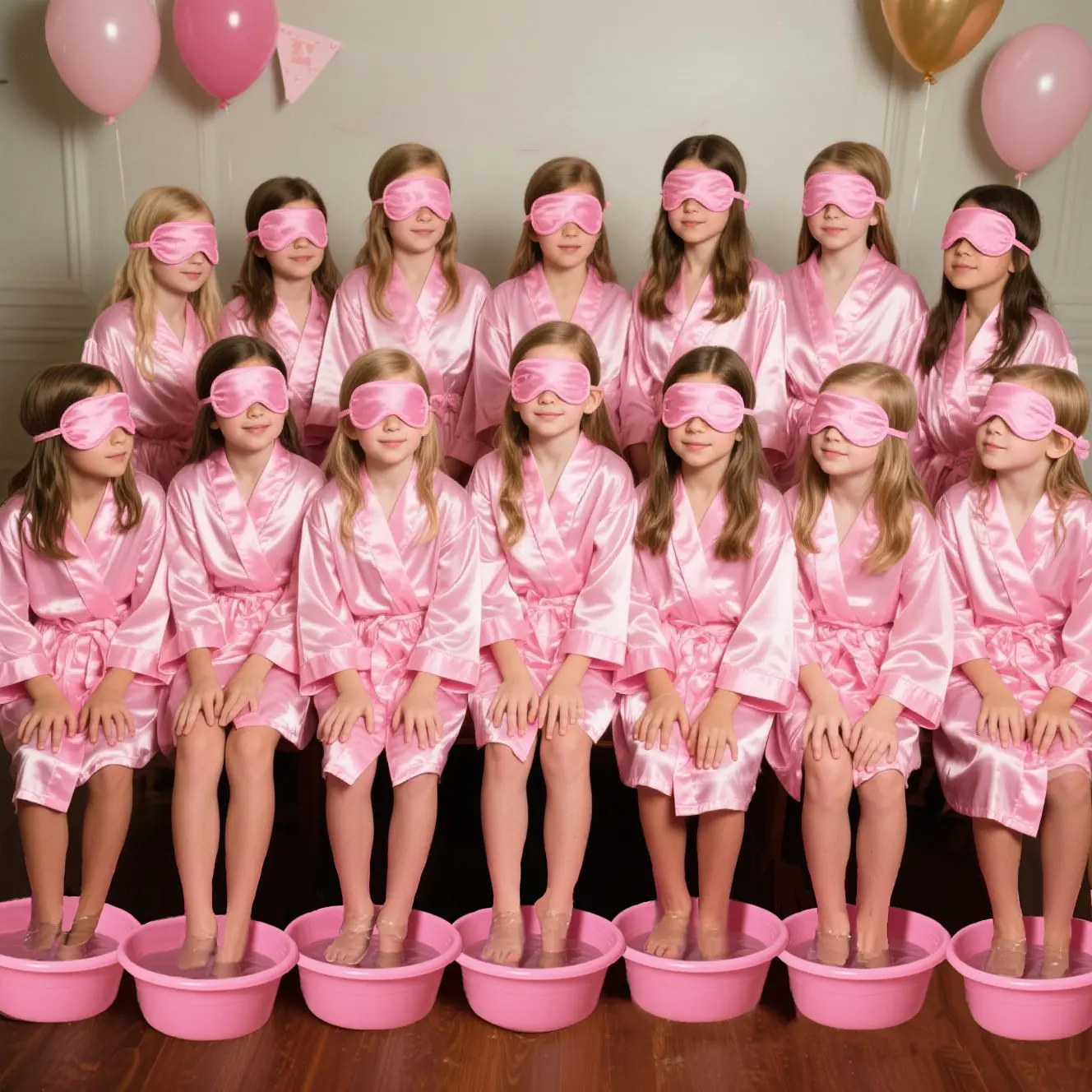 15-6Set Spa Party Robe for Girls Kids Birthday Party Supplies Sleepover Pyjama Party Favors Spa Gowns Basin for Foot Spa