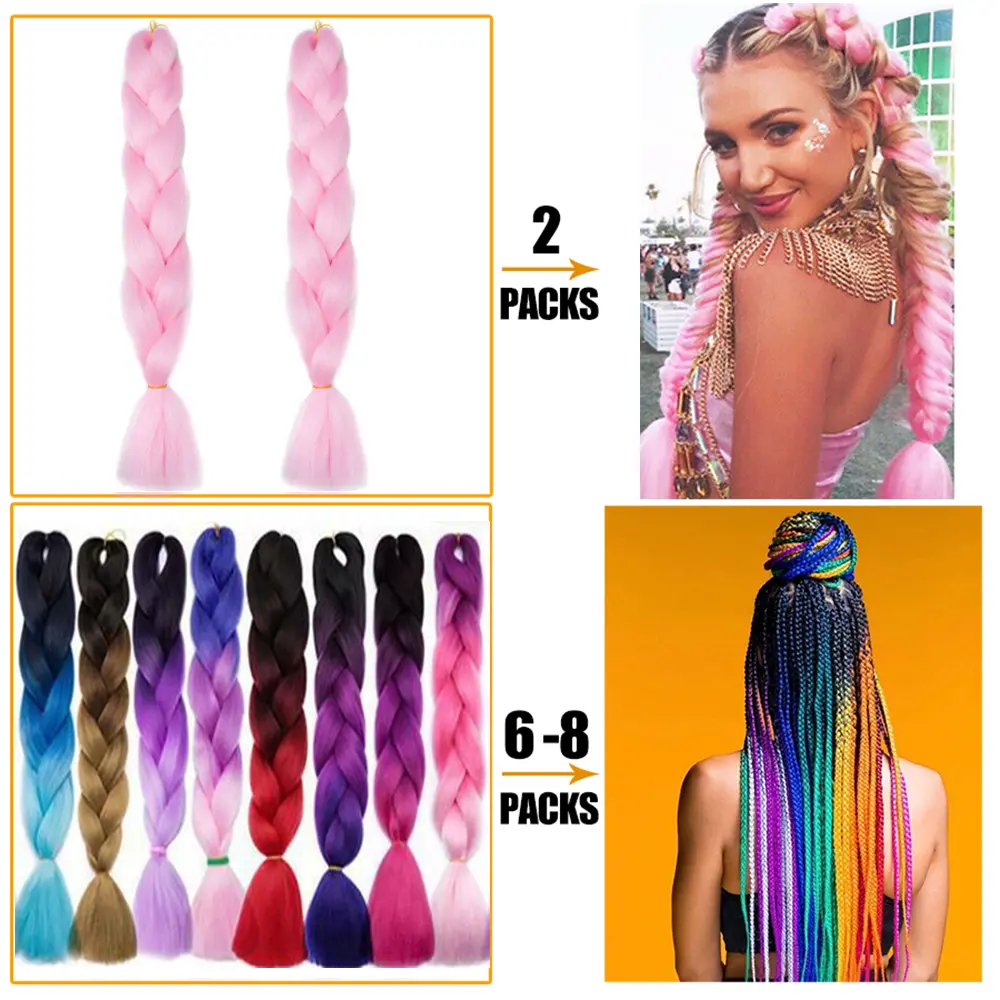 Synthetic Jumbo Braiding Hair Extension 24 Inch Heat Resistant Fiber In Bulk Ombre Jumbo Braids Hair For Black Women
