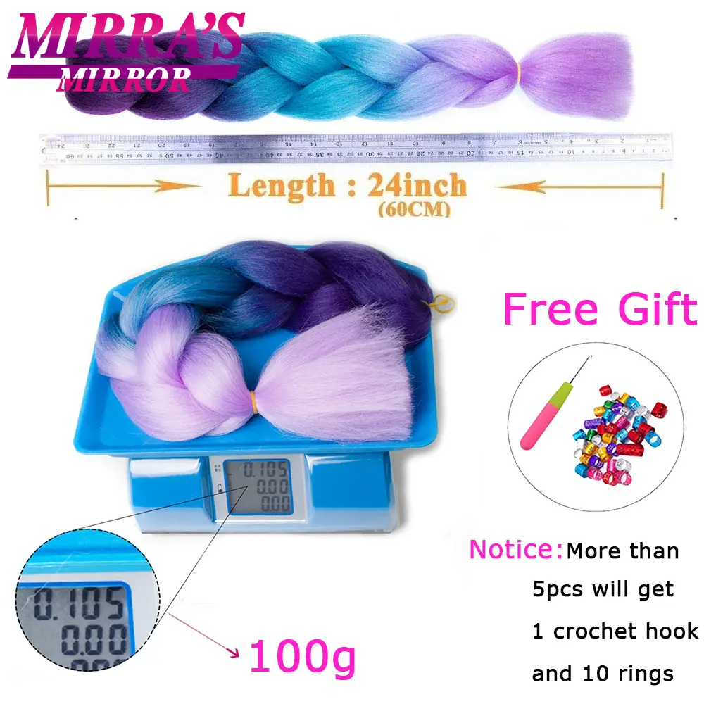 Kids Braiding Hair Pre Stretched Ombre Jumbo Braids Synthetic Braiding Hair Red Pink Blue Gray 24 Inch Hair Extensions for Women