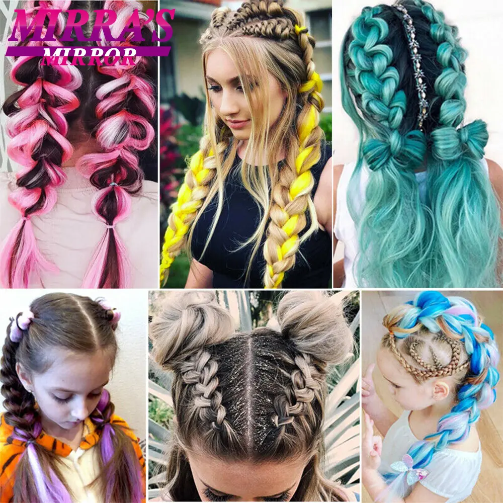 Kids Braiding Hair Pre Stretched Ombre Jumbo Braids Synthetic Braiding Hair Red Pink Blue Gray 24 Inch Hair Extensions for Women