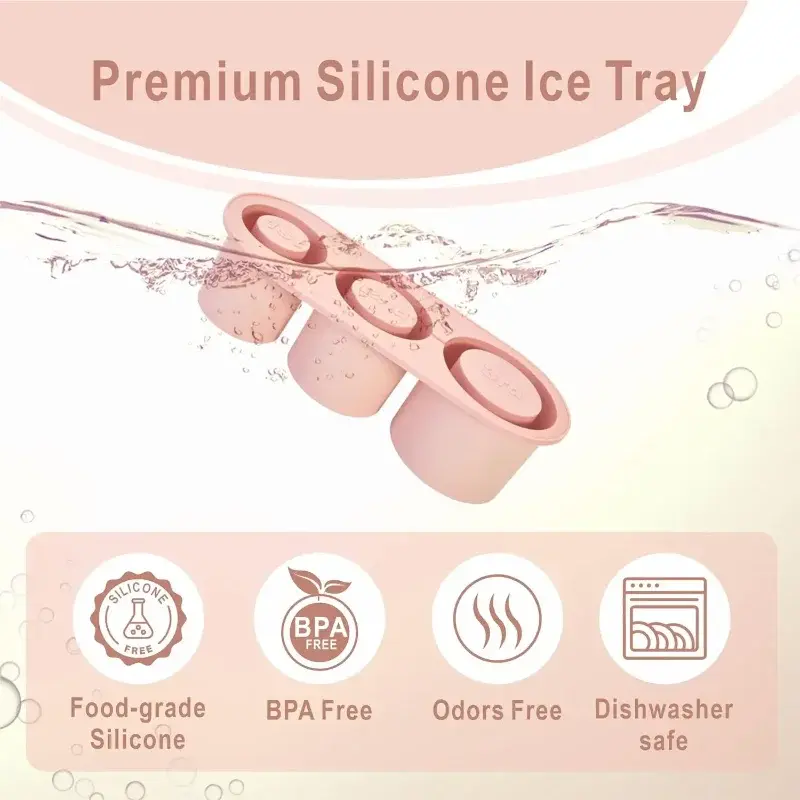 Ice Cube Tray for Stanley Cup Tumbler Cup Silicone 3 Grids Cylinder Circle Shaped Ice Mold with Lid Kitchen Accessories Tools
