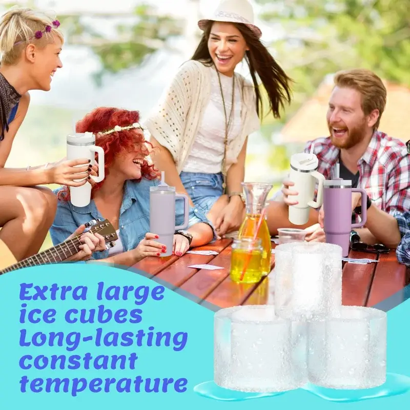 Ice Cube Tray for Stanley Cup Tumbler Cup Silicone 3 Grids Cylinder Circle Shaped Ice Mold with Lid Kitchen Accessories Tools