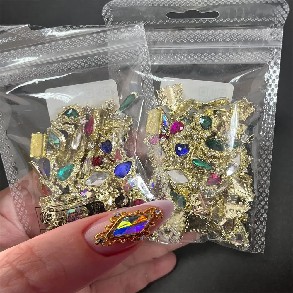 60PCS Mix Nail Art Rhinestones Heart/Square/Waterdrop Big AB Iridescent Crystal Jewels Metal Alloy 3D DIY Nail Charms Supplies *