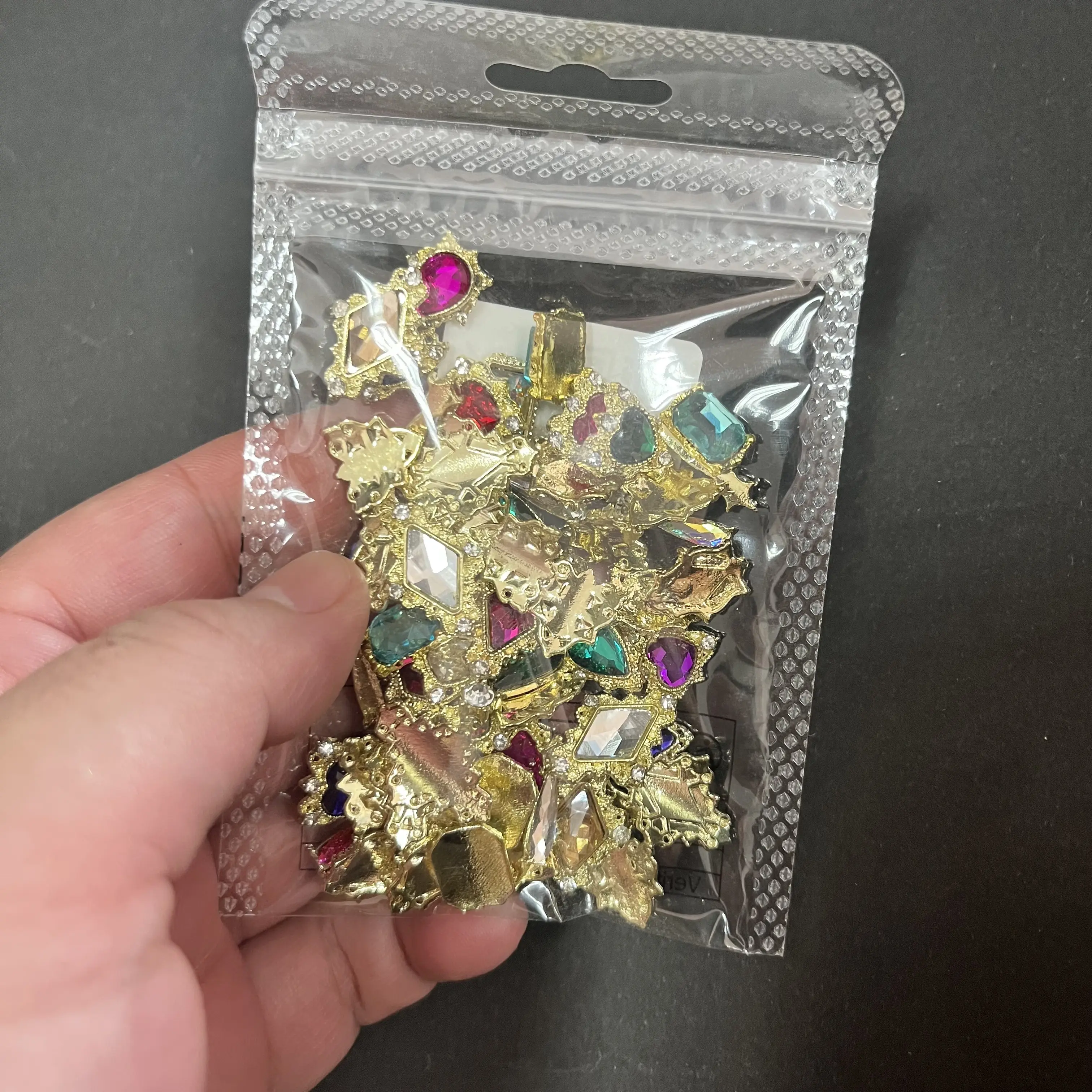 60PCS Mix Nail Art Rhinestones Heart/Square/Waterdrop Big AB Iridescent Crystal Jewels Metal Alloy 3D DIY Nail Charms Supplies *