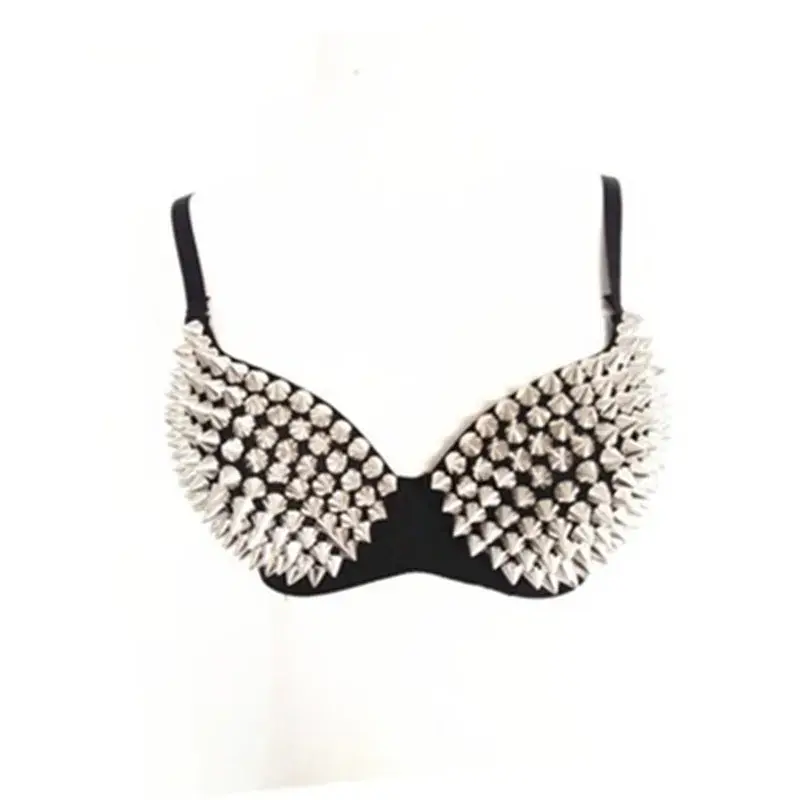 Sexy Cropped Studded Rhinestones Nightclub Performance Bra Shorts Steel Tube Bar DS Stage Clothing Accessories