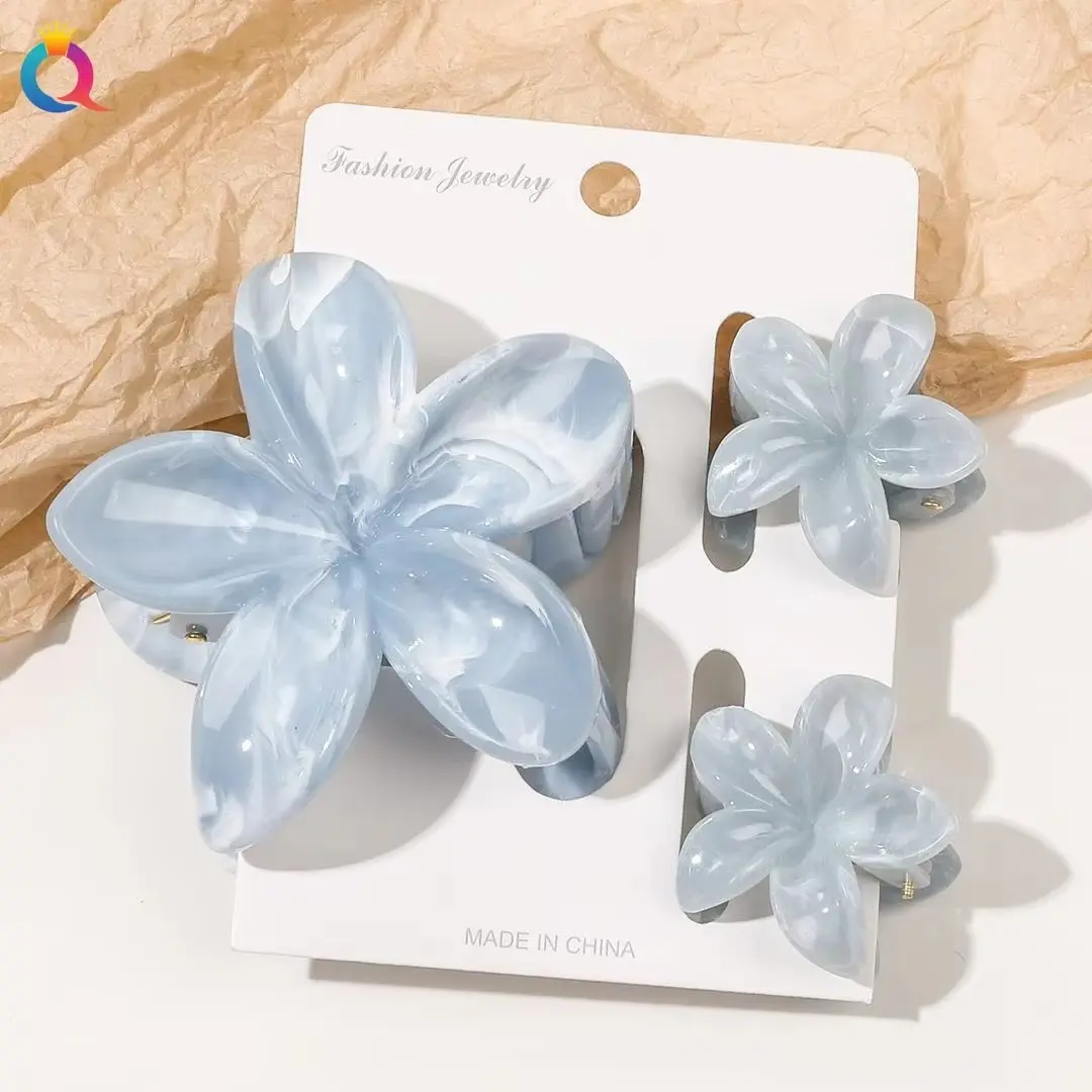 3 Pcs Hawaiian Hair Claw Clip for Women,Flower Marble Vein Hairpin Barrette Summer Vacation Beach Cute Fashion Hair Accessories