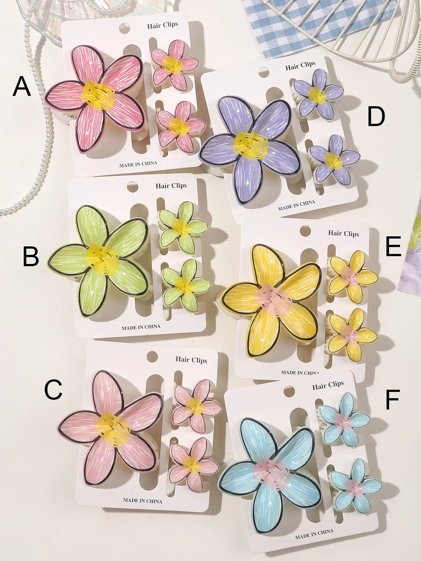 3 Pcs Hawaiian Hair Claw Clip for Women,Flower Marble Vein Hairpin Barrette Summer Vacation Beach Cute Fashion Hair Accessories