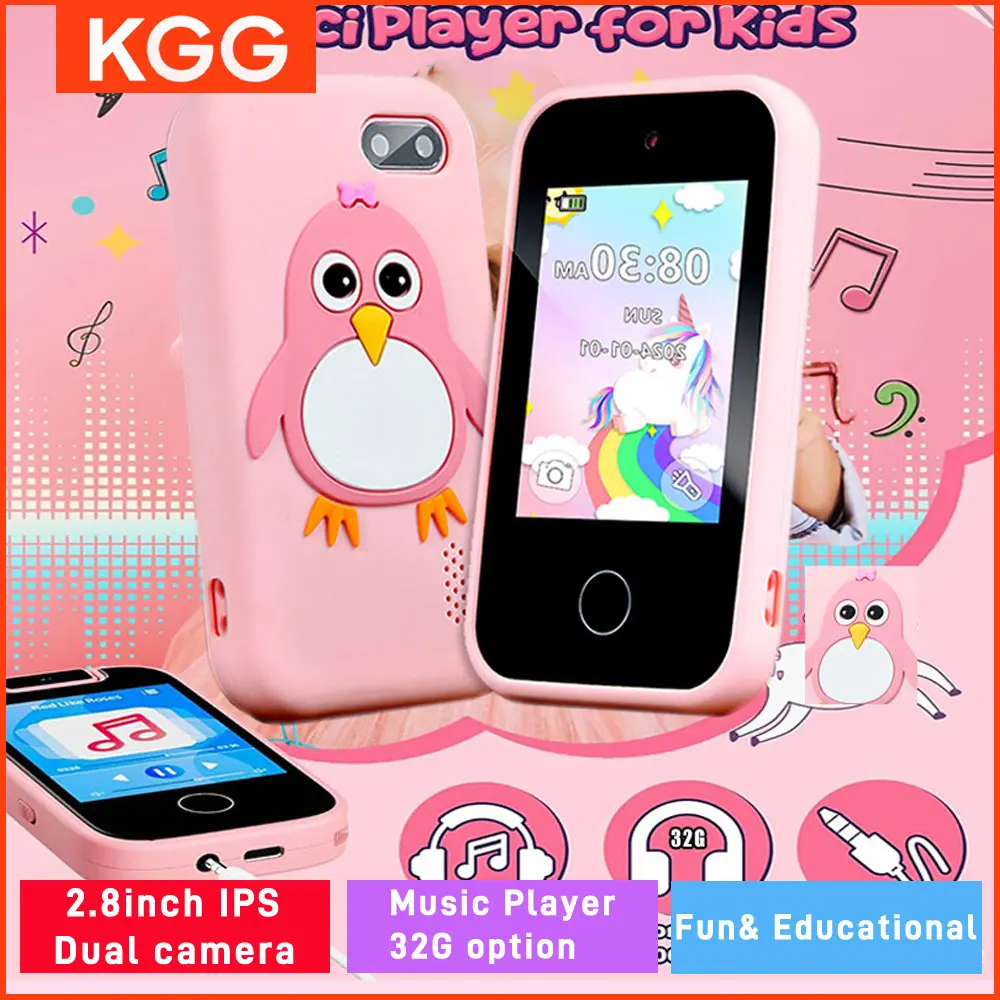 32GB Kids Smart Phone 2.8'' IPS Mini Toy Phone Music Player Game Alarm Clock Flashlight Dual Camera Educational Funny Toys