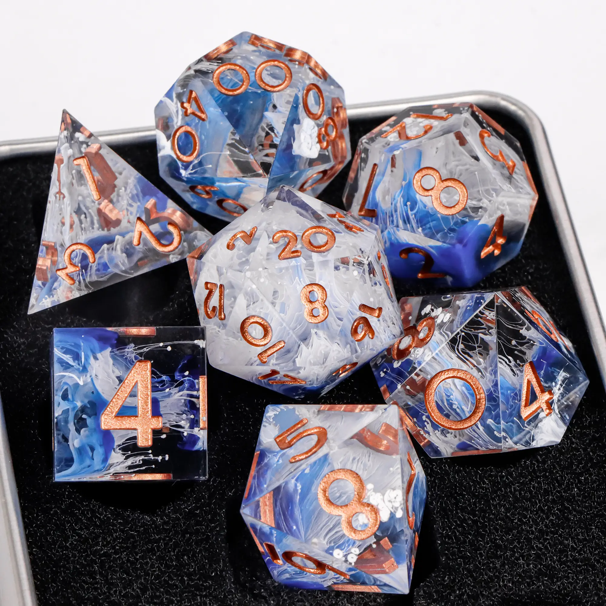 Resin Dice Sharp Edge Polyhedral Dice For Dungeons and Dragons D&D Dice Role Playing Game D and D Dice Set D20 D12 D10 D8 D6 D4