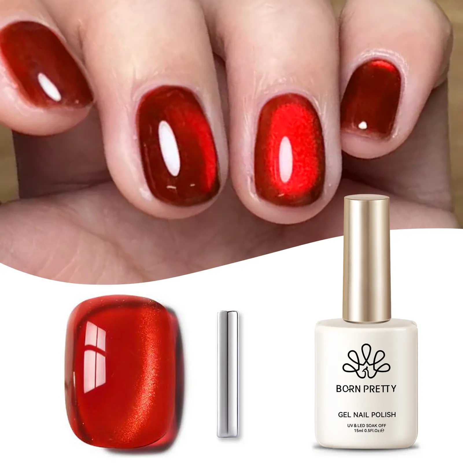 BORN PRETTY 15ml Classic Red Glitter Cat Magnetic Gel Nail Polish Glass Red Brown Sparkling Soak Off UV Varnish Nail Supplies