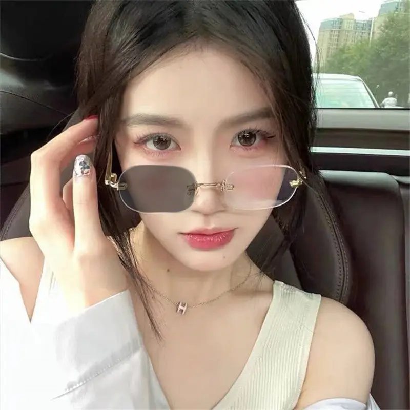 Anti-blue Prescription Eyewear Frameless Photochromic Myopia Glasses Ultra Light Color-changing Finished Near Sight Eyeglasses