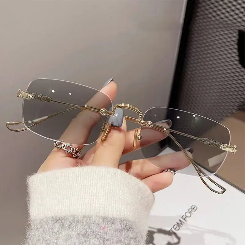 Anti-blue Prescription Eyewear Frameless Photochromic Myopia Glasses Ultra Light Color-changing Finished Near Sight Eyeglasses