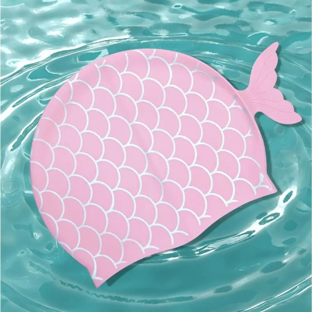 Cartoon Mermaid Tail Swimming Cap Silicone Swimming Cap Waterproof Swim Hat Kids Girls Free-diving Surfing Swimming Accesories