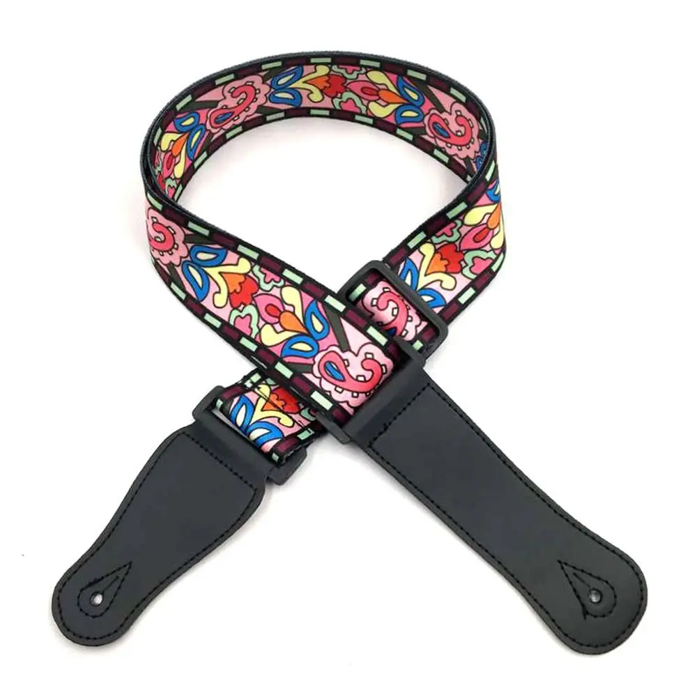 Guitar Strap Nylon+PU Guitar Belts Adjustable Colorful Printing Nylon Guitar Straps Bass Acoustic Electric Guitar Accessories