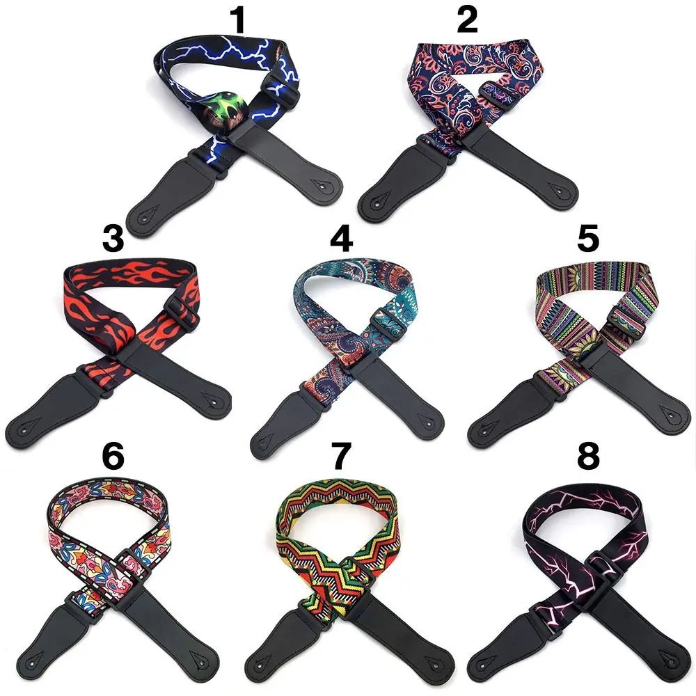 Guitar Strap Nylon+PU Guitar Belts Adjustable Colorful Printing Nylon Guitar Straps Bass Acoustic Electric Guitar Accessories