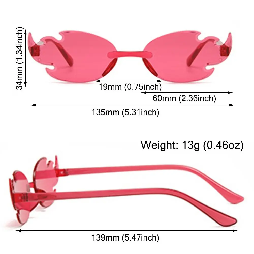 Women Jelly Color Fire Flame Sunglasses for Trendy Rimless Sunglasses Metal Frame UV400 Sun Glasses Party Cosplay Eyewear