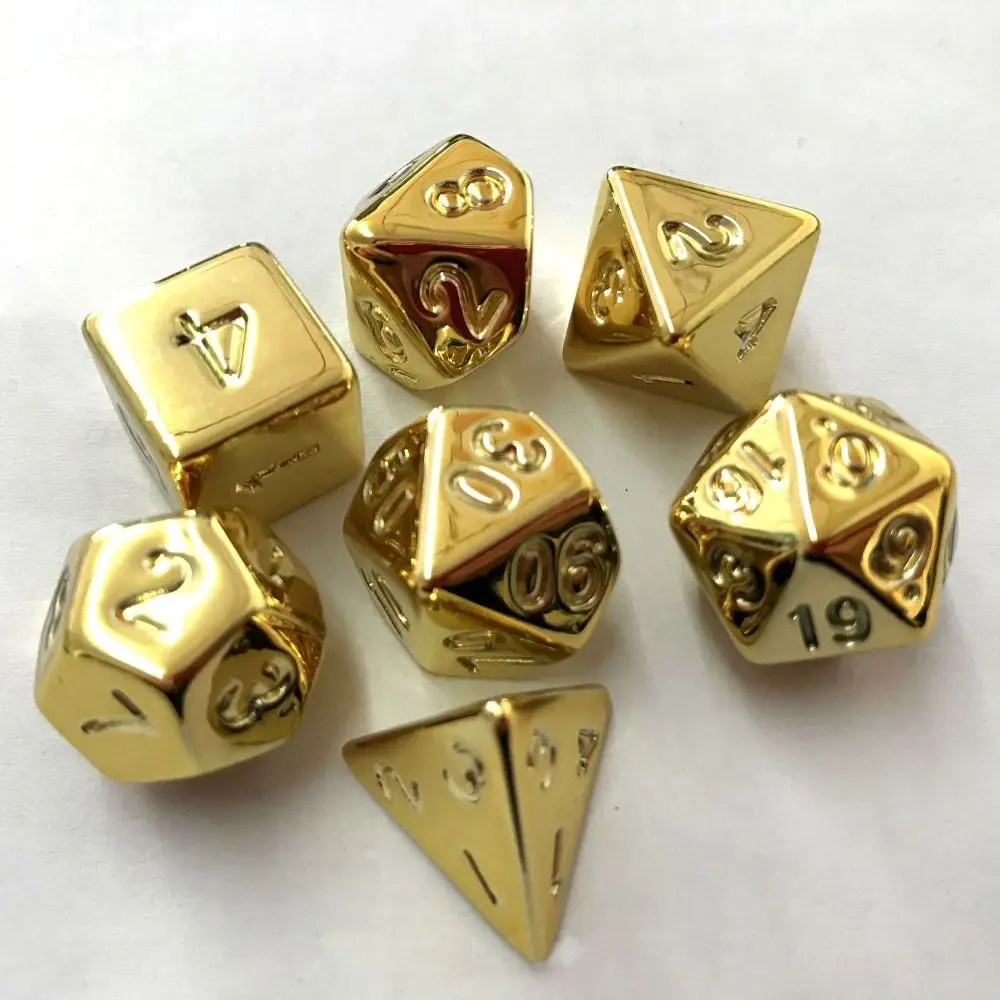 7PCS/Set Gold Plating Dice D&D COC Dice D4 D6 D8 D10 D% D12 D20 Table Games DND RPG Polygonal Dice Gambling Colorful Dice Set