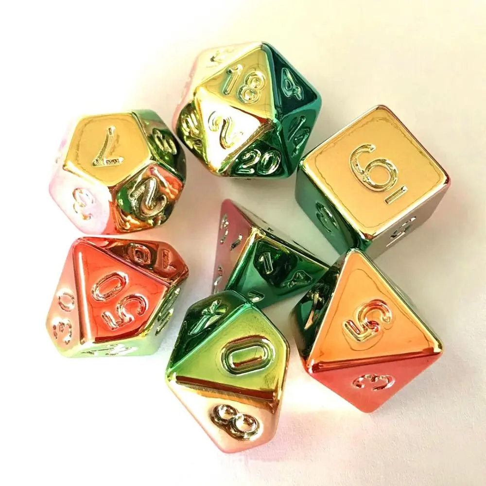 7PCS/Set Gold Plating Dice D&D COC Dice D4 D6 D8 D10 D% D12 D20 Table Games DND RPG Polygonal Dice Gambling Colorful Dice Set