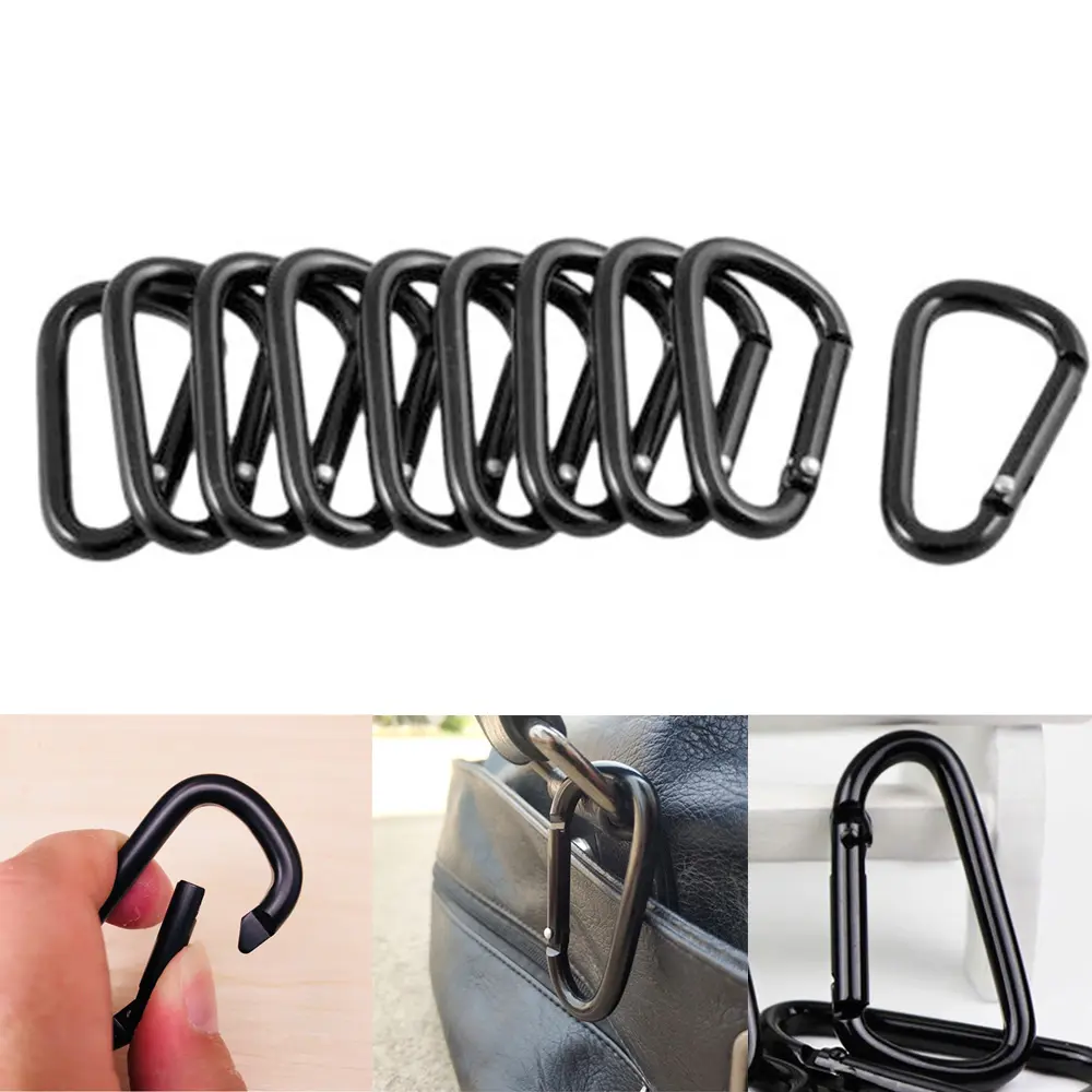 5PC Black Aluminum Carabiner D-Ring Key Chain Clip Safety Buckle Keyring Snap Hook Outdoor Camping Travel Sport Equipment Tools