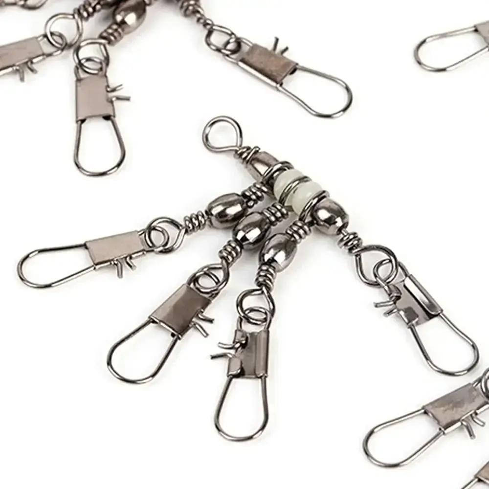 10pcs 3-Way Fishing Snap Connector with Pin Bearing Barrel Stainless Steel Rolling Swivel Sea Fishing Durable Heavy Duty Ball