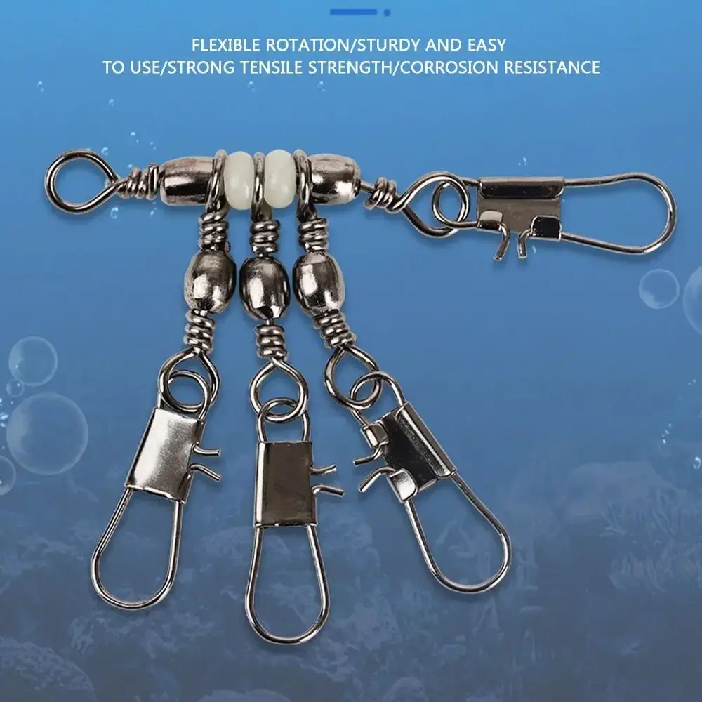 10pcs 3-Way Fishing Snap Connector with Pin Bearing Barrel Stainless Steel Rolling Swivel Sea Fishing Durable Heavy Duty Ball