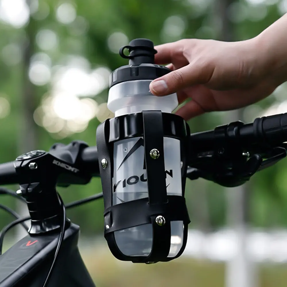 Bicycle Aluminum Alloy+PU Leather Kettle Holder Adjustable Handle Buckle Adjustable Cup Holder Retro Style Riding Bottle Bracket