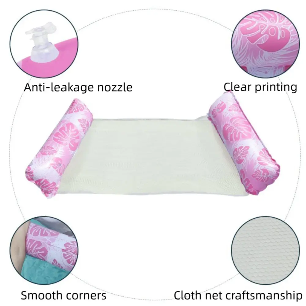 Portable Foldable Water Hammock Floating Inflatable Water Bed with Net Backrest Striped Swimming Pool Mattress Pool Party Toy