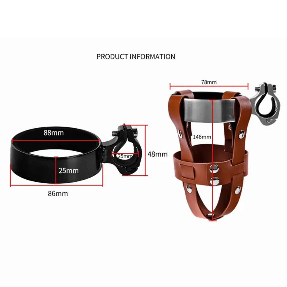 Bicycle Aluminum Alloy+PU Leather Kettle Holder Adjustable Handle Buckle Adjustable Cup Holder Retro Style Riding Bottle Bracket