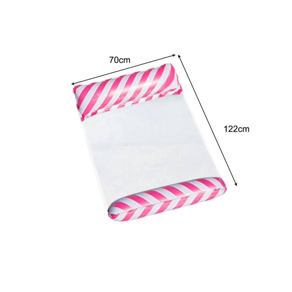 Portable Foldable Water Hammock Floating Inflatable Water Bed with Net Backrest Striped Swimming Pool Mattress Pool Party Toy