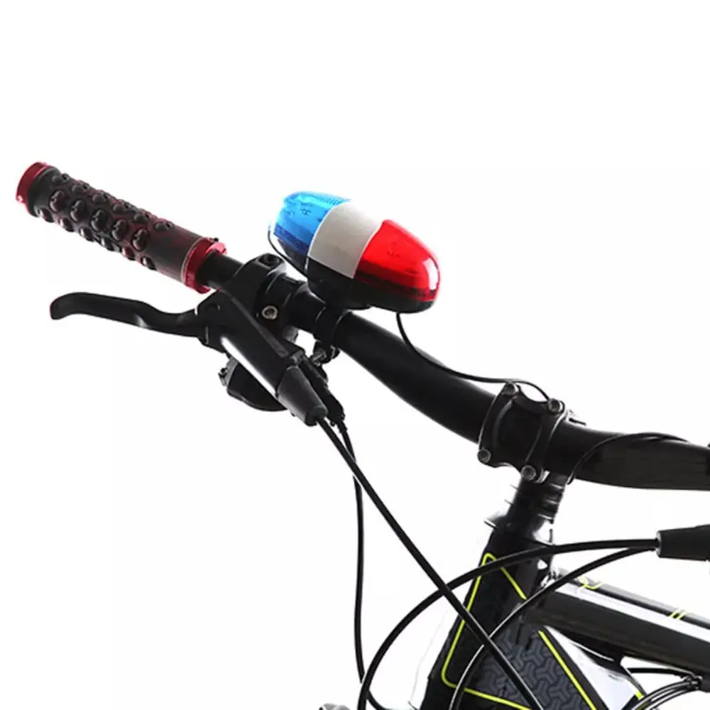 6 LED Bicycle 4 Tone Sounds Bell Plastic Cycling Equipment Police Car Light Electronic Horn Outdoor Bicycle Siren for Kid's Bike