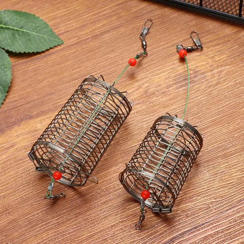 Stainless Steel Fishing Lure Cage Fishing Tackle Bait Cage Fishing Trap Basket Feeder Holder Container Lure Attracting Mesh Cage
