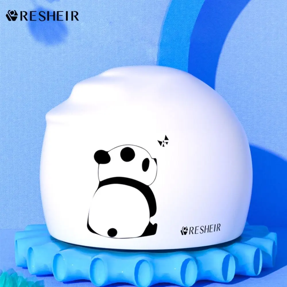 Cartoon Panda Pattern Swimming Caps Swimming Pool Equipment Waterproof Elastic Swimming Hats Silicone Ear Protection Diving Hat