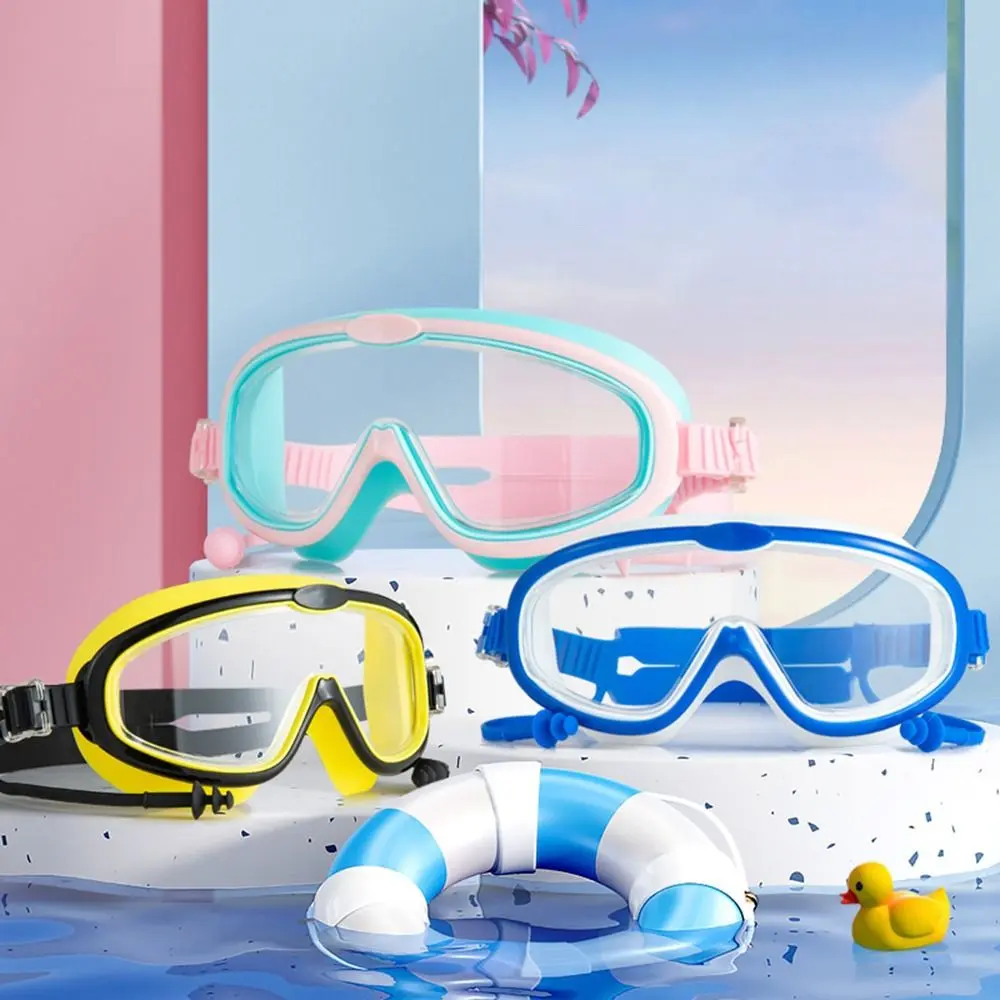 Big Frame Swim Goggles Anti-Fog Wide View Scuba Diving Goggles Candy Color Swimming Glasses with Earplugs for Adult Youth