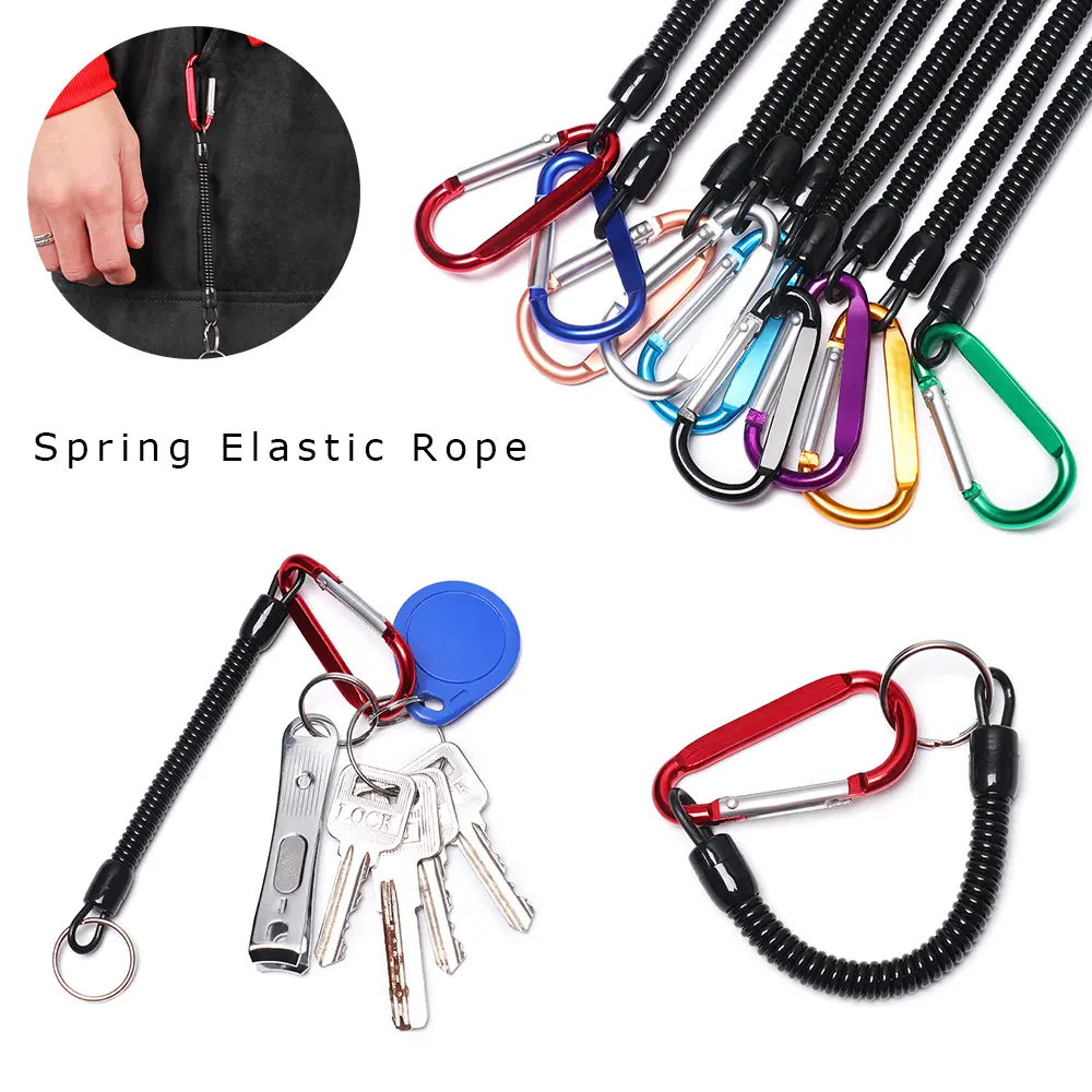 1PC TPU Retractable Spring Elastic Rope Security Lock Plastic Retractable Tether Anti-lost Keychain Carabiner Climbing Accessory